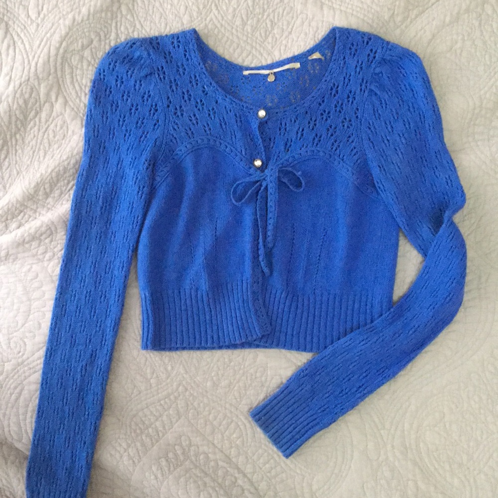 Anthropologie Knitted & Knotted Blue Wool Sweater